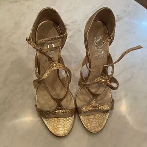 Michael Kors leather strappy sandal heels in gold